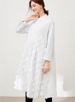 Plus Size Mesh Patchwork Midi Shirt Dress