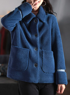 Faux Suede Button-down Loose Teddy Bear Jacket