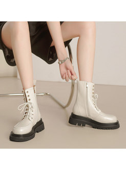 Rounded Toe Low Block Heel Ankle Martin Boots
