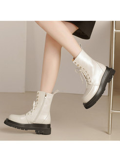 Rounded Toe Low Block Heel Ankle Martin Boots