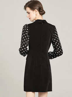 Long Sleeve Polka Dot Short Little Black Dress