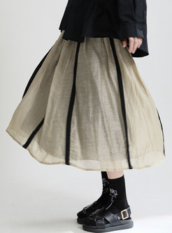 High Waisted Striped A Line Maxi Skirt