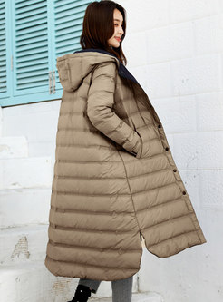 Hooded Single-breasted Lightweight Long Puffer Coat