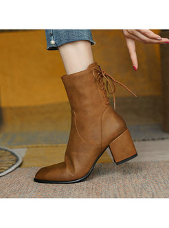 Pointed Toe Lace Up Block Heel Martin Boots