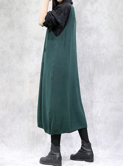 V-neck Sleeveless Plus Size Midi Sweater Dress