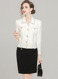 Long Sleeve Button-down Coat & Mini Skirt Suits