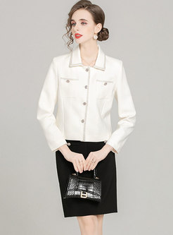 Long Sleeve Button-down Coat & Mini Skirt Suits