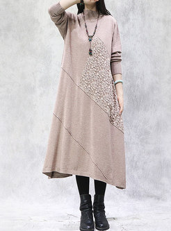 Turtleneck Long Sleeve Midi Sweater Dress