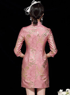 Mandarin Collar Jacquard Short Cheongsam Dress