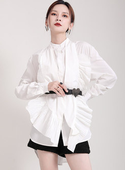 Long Sleeve Single-breasted Ruched Blouse