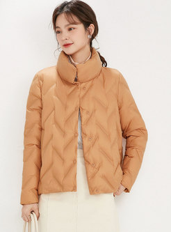 Mock Neck Short Single-breasted Quilted Down Jacket