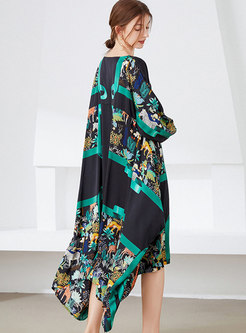 Plus Size V-neck Long Sleeve Satin Midi Dress