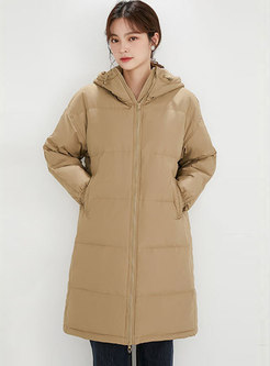 Hooded Long Sleeve Knee-length Puffer Coat