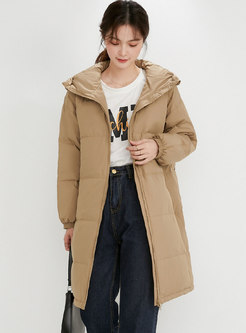 Hooded Long Sleeve Knee-length Puffer Coat