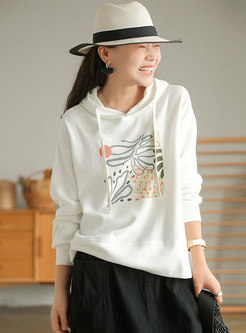 Casual Printed Long Sleeve Pullover Cotton Hoodie