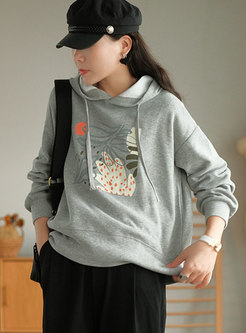 Casual Printed Long Sleeve Pullover Cotton Hoodie