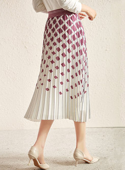 High Waisted Geometric Print Pleated Maxi Skirt
