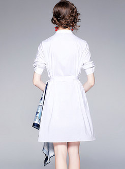 Long Sleeve Printed Single-breasted Shirt Dress
