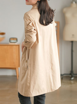 Notched Collar Single-breasted Loose Trench Coat