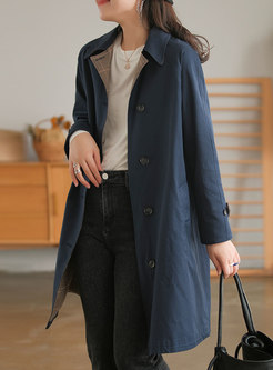 Notched Collar Single-breasted Loose Trench Coat