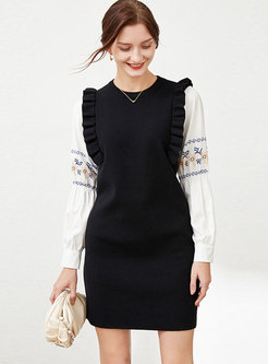 Long Sleeve Embroidered Short Sweater Dress