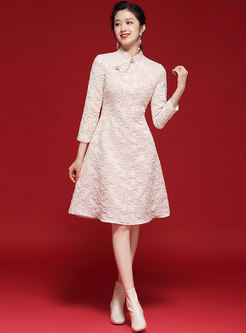 Retro Long Sleeve Jacquard Cheongsam Dress