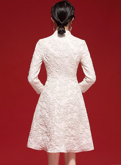 Retro Long Sleeve Jacquard Cheongsam Dress