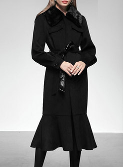 Black Mid-length Wool Blend Mermaid Overcoat