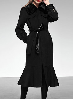 Black Mid-length Wool Blend Mermaid Overcoat