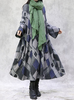 Plus Size Hooded Plaid Long Dress With Pockets