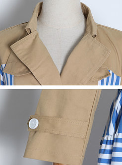 Striped Patchwork Double-breasted Belted Trench Coat