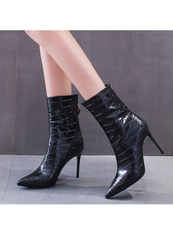 Pointed Toe Short Plush High Heel Ankle Boots