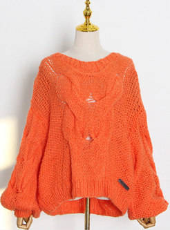 Plus Size Pullover Openwork Cable-knit Sweater