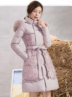 Cute Hooded Thicken Lace Patchwork Puffer Coat