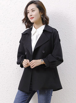 Notched Collar Double-breasted Straight Trench Coat