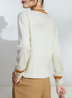 V-neck Color-blocked Long Sleeve Cardigan Sweater