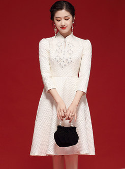 Mandarin Collar Jacquard Improved Cheongsam Dress