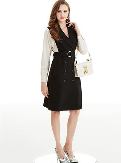 Double-breasted Long Sleeve Belted Work Dress