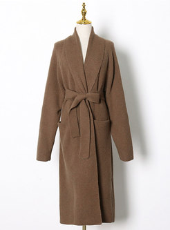 V-neck Loose Mid-length Wrap Cardigan Coat