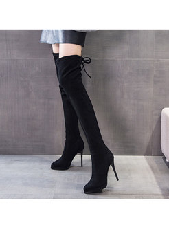 Black Suede Pointed Toe Over The Knee Boots