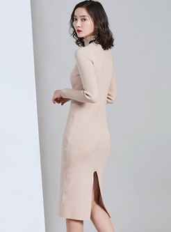 Turtleneck Long Sleeve Slim Midi Sweater Dress