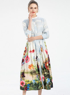 Long Sleeve Printed Belted Maxi Dress