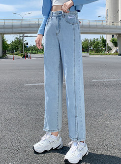 Casual High Waisted Straight Baggy Jeans