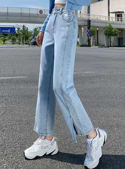 Casual High Waisted Straight Baggy Jeans
