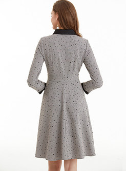 Polka Dot Plaid Long Sleeve Knee-length Dress