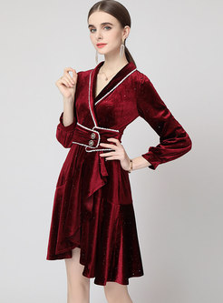 Long Sleeve Sequin Cocktail High-low Dress