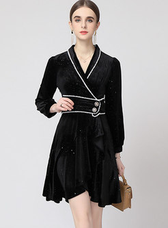 Long Sleeve Sequin Cocktail High-low Dress