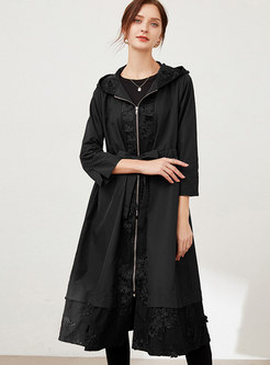 Plus Size Hooded Embroidered Loose Trench Coat