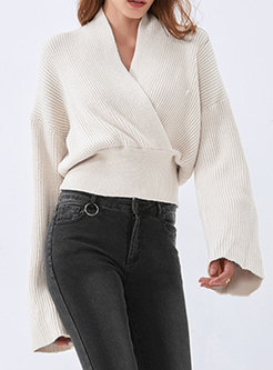 V-neck Long Sleeve Ribbed Cropped Sweater