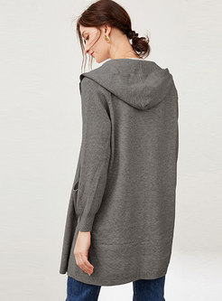 Hooded Loose Wool Blend Cardigan Coat